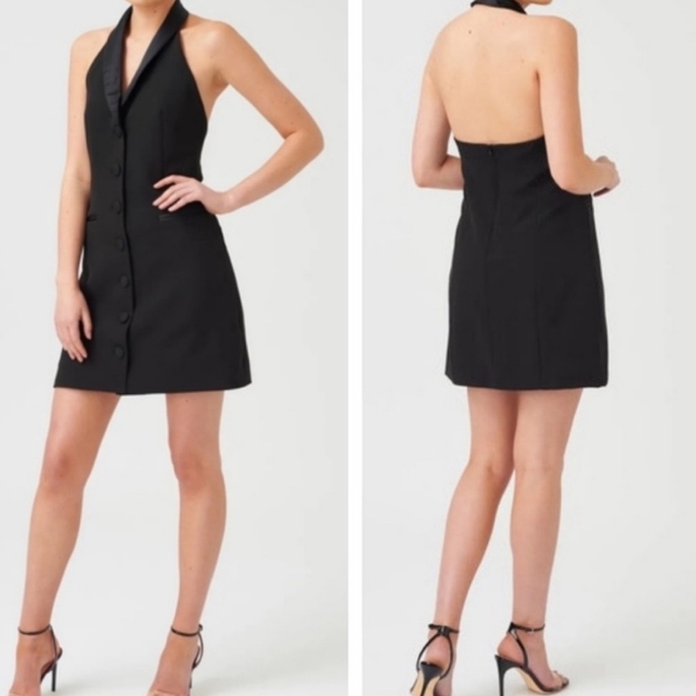 NWT Zara Halter Black Shawl Collar Tuxedo Dress Button Down Size S small